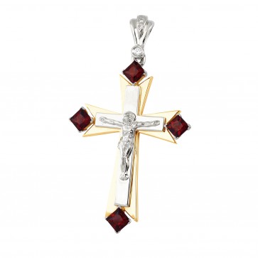 Хрест з діамантами та кольоровим камінням 889-0565