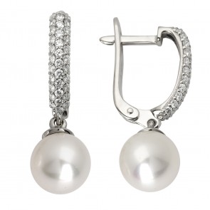 Сережки з перлиною та діамантами 962-0637